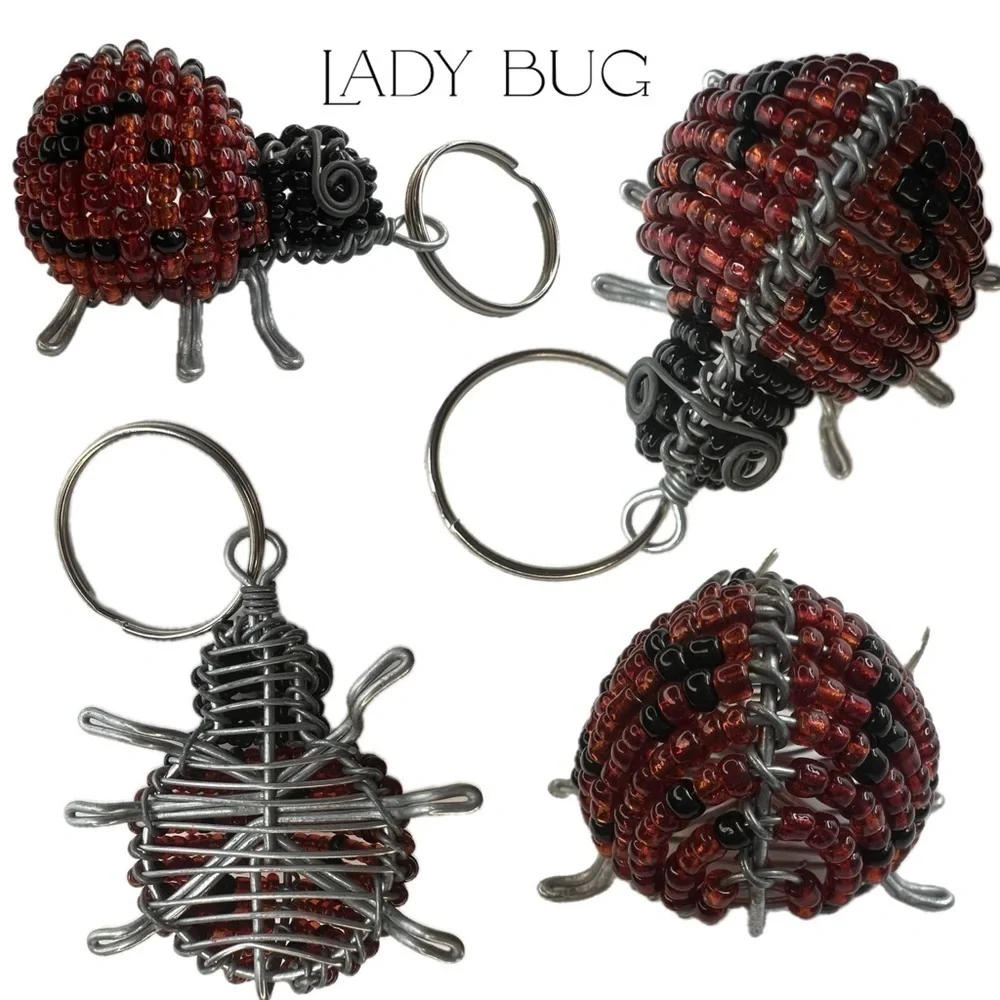 Ladybug Zebra Hippo Elephant Lion Animal Beaded Key Chains Charms Keychains